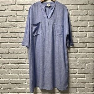 Anne Klein Blue Midi Linen Shirt Dress Size 16